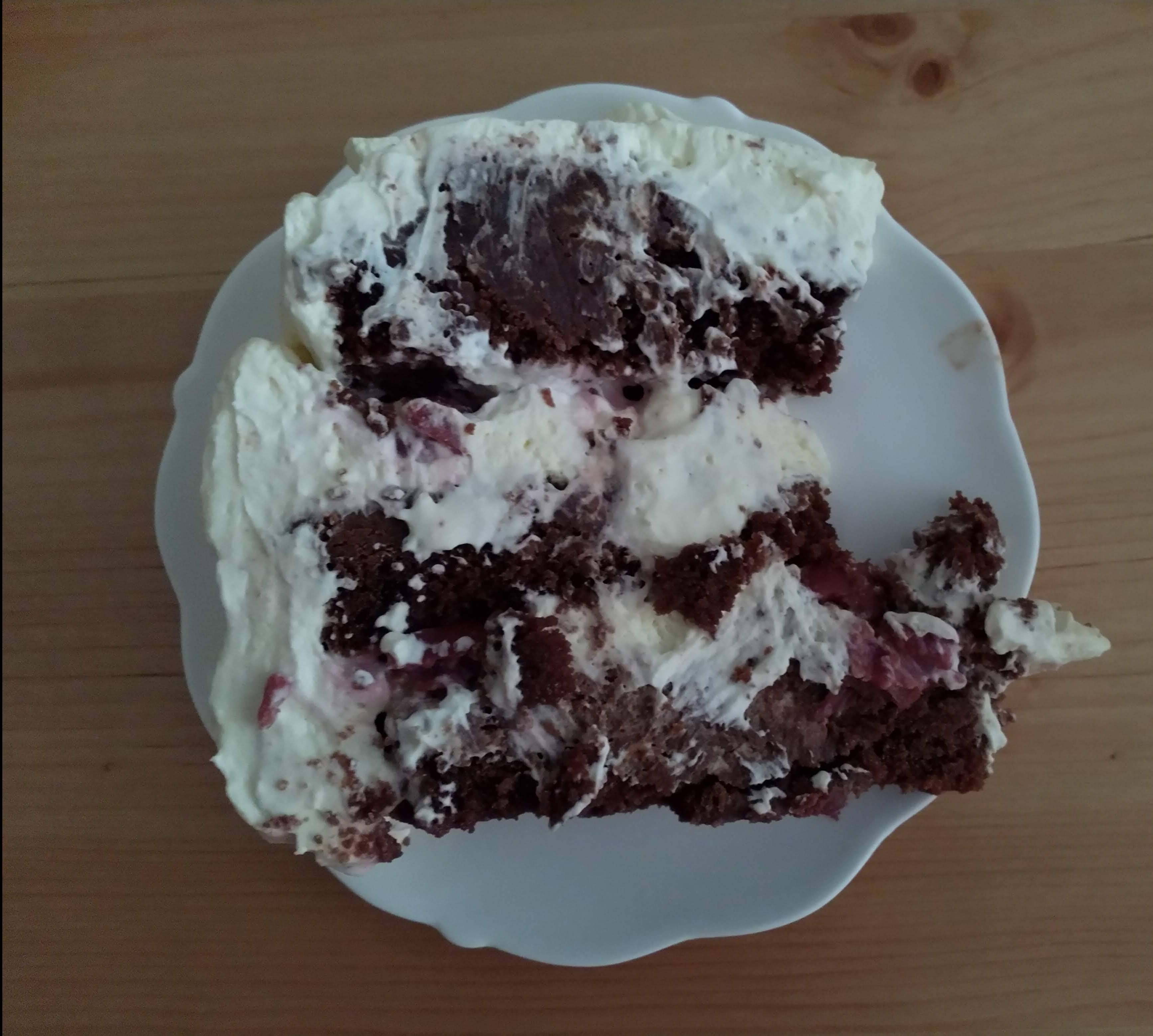 A slice of Black Forest Cake, only slightly nibbled!